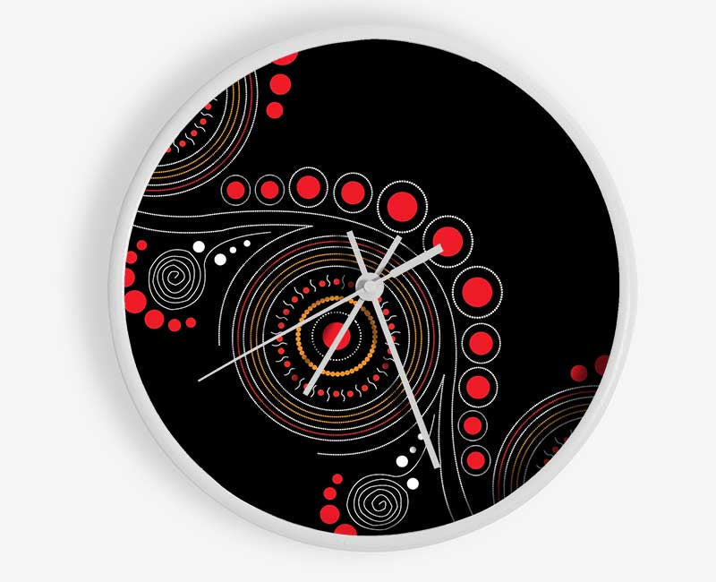 Aboriginal Pattern 12 clock made from natural bamboo with a round face and intricate design.